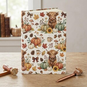 Diario autunnale con mucca delle Highlands / Motivo con zucche autunnali, girasoli e tazza accogliente