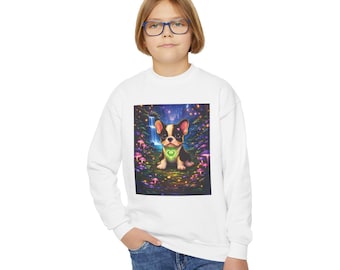 Bella  Wiggle Woofs™- Magical French Bulldog Illustration Sweatshirt | Youth Crewneck