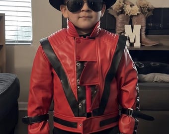 Barn Michael Jackson Thrillerjacka: Röd MJ Cosplay-kappa i konstläder