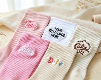 Personalized Name / Date Socks | Custom Personalized Embroidered Socks | Custom Text Logo socks | Holiday gifts | Gift for Mom Dad