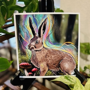Hare&#39;s Light | Art Print by Nicole Harris | Rabbit Print | 8x8&quot; High Quality Print Hand Signed | Rabbit Hare Wall Art | Witchy Woodland Art