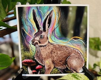 Hare's Light | Art Print by Nicole Harris | Rabbit Print | 8x8" High Quality Print Hand Signed | Rabbit Hare Wall Art | Witchy Woodland Art