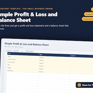 Simple Profit & Loss and Balance Sheet Excel Template | Google Sheets Statements for Small Business Owner | Instant Download