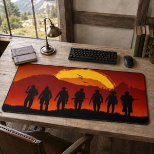 Red Dead Redemption 2 Desk Mat | Van der Linde Gang Sunset Mouse Pad, Wild West Outlaw Gaming Deskmat, Western Gamer Gift