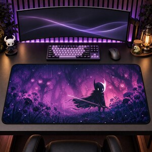 Hollow Knight Desk Mat | The Knight Purple Forest Mouse Pad | Hallownest Gaming Deskmat | Indie Game Gift | Dark Fantasy Decor
