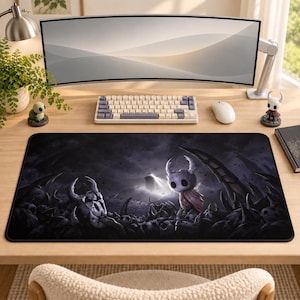 Hollow Knight Abyss Desk Mat | The Knight Dark Gaming Mouse Pad, Hallownest Gothic Deskmat, Spooky Halloween Gamer Gift