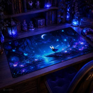 Hollow Knight Desk Mat | The Knight Blue Forest Mouse Pad, Hallownest Gaming Deskmat, Indie Metroidvania Gamer Gift