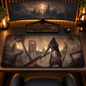 Silent Hill 2 Pyramid Head Desk Mat | Great Knife Horror Mouse Pad, Psychological Horror Gaming Deskmat, Dark Gamer Gift