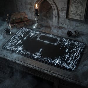 Black Cybersigilism Desk Mat, Gothic Y2K Ornamental Mouse Pad for Gaming Setup
