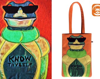 Tote Bag Frog, Beautiful Original Shoulder Bag, Know Thyself Unique Laptop Bag, MacBook Laptop Case, Kekoyu Animal Friends