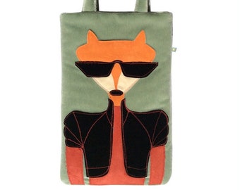 Tote Bag, Unique Padded Fox Laptop Tote Bag, Beautiful Handbag, Shoulder Bag, MacBook Pro Bag, Surface Laptop Bag, Wool Computer Bag, Kekoyu