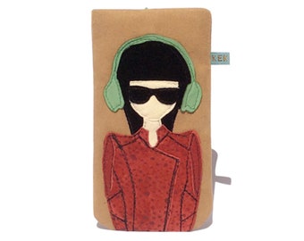 iPhone 14 Pro Max Case, Padded Unique Music iPhone Sleeve, Headphones Girl Phone Case, Awesome iPhone Cover, Quality Velour Fabric Cases