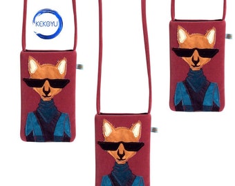 iPhone 14 Case, Unique Padded Crossbody Bag For iPhone 14,  Lady Cat, Padded iPhone Bag, Lady Cat iPhone Case