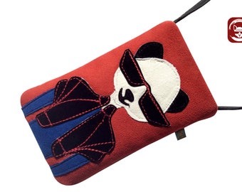 iPhone 15 Case, iPhone Unique Padded Crossbody Bag, Panda iPhone Crossbody Purse, iPhone 14 Sleeve, Handcrafted Small Shoulder Bag