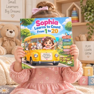Personalized Counting Book for Kids, Custom Name Learn 1 to 20 Storybook, Montessori Math Learning Toy, Toddler Birthday Gift