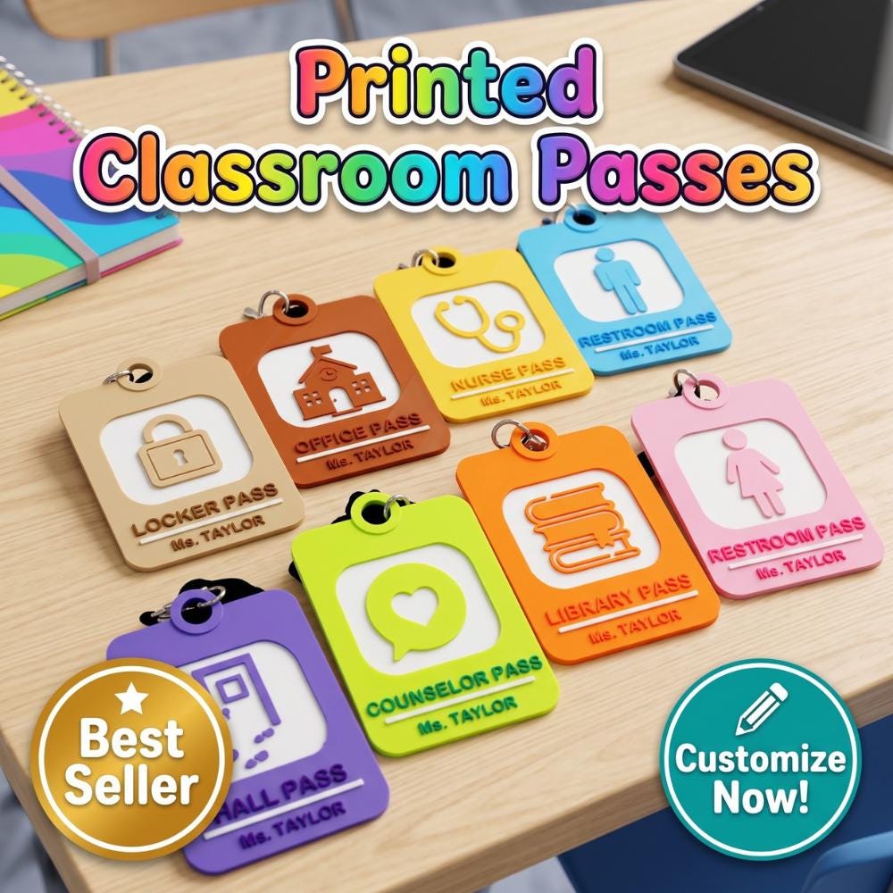 Personalized 3D Printed Hall Pass: Custom Teacher Name, Classroom Organization Tool, Teacher gift.