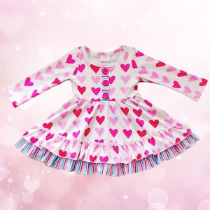 Heart Ruffle Twirl Dress: Pink & Blue Toddler Girl&#39;s Birthday Outfit