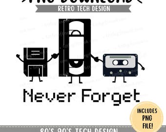 Retro Tech PNG: Funny Gen X Clipart - Floppy Disk, VHS, Cassette (Digital Download)