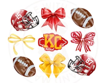 Kansas City Football and Bows PNG | Red & Yellow Coquette Game Day Digital Download | KC Shirt Design