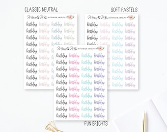 Birthday Planner Stickers, Script Birthday Stickers, Script Font Stickers, Erin Condren Planner Stickers, Happy Planner Stickers, SML008