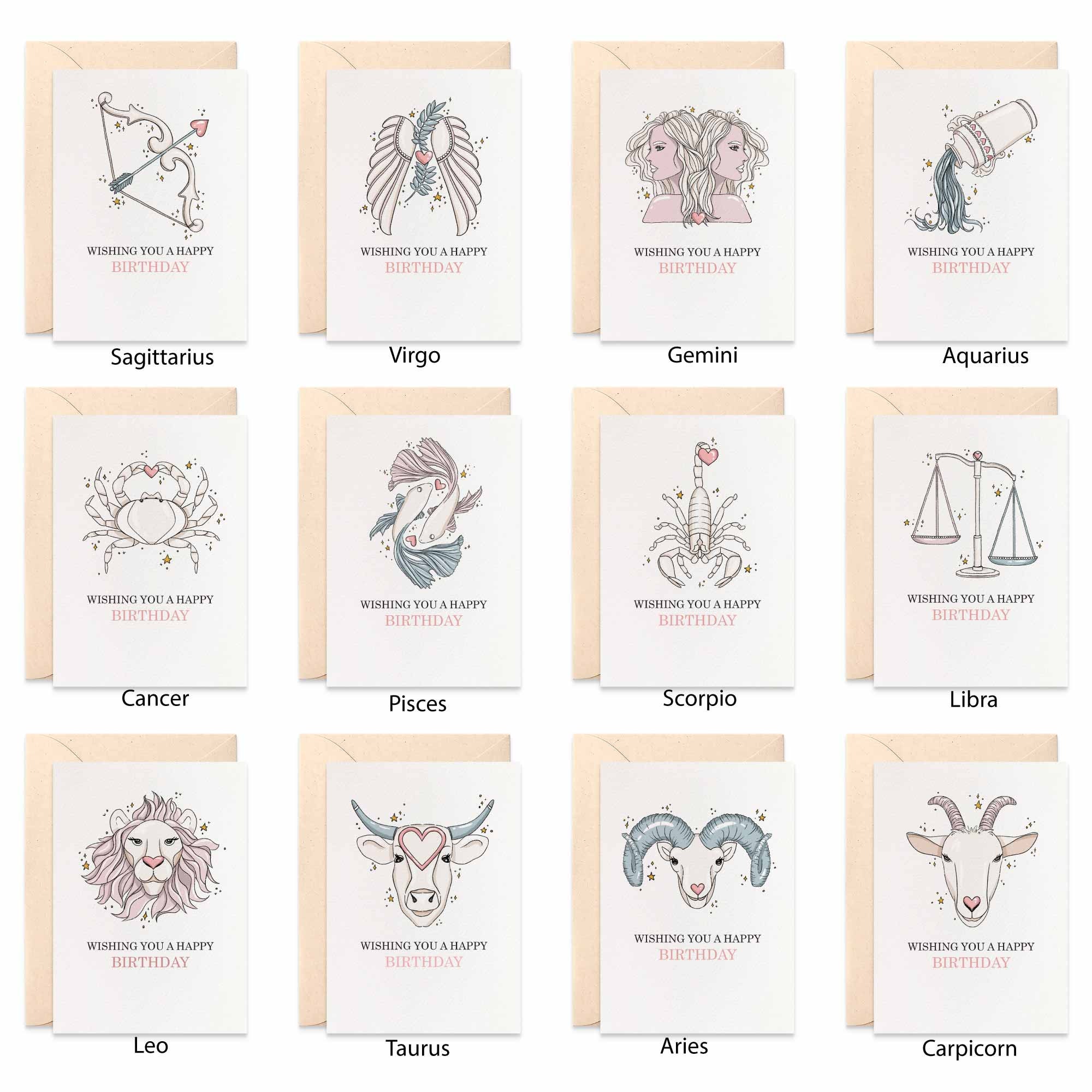 Zodiac Birthday Card Zodiac Sign Birthday Card Star Sign - Etsy Australia