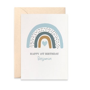 Personalised Birthday Card, Custom Blue Rainbow Birthday Card, Boys Birthday Card, First Birthday Card, Any Age 18, 21, 30, 40 etc, HBC268