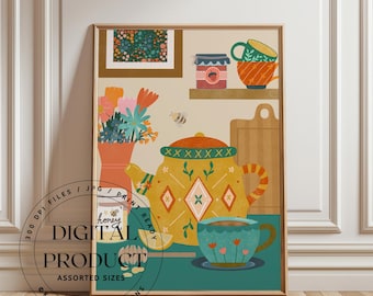 Digital Art Print, Tea Lover Printable Art Print, Tea Art Digital Print, Illustrated Art Prints for the Home, Kitchen Art Print