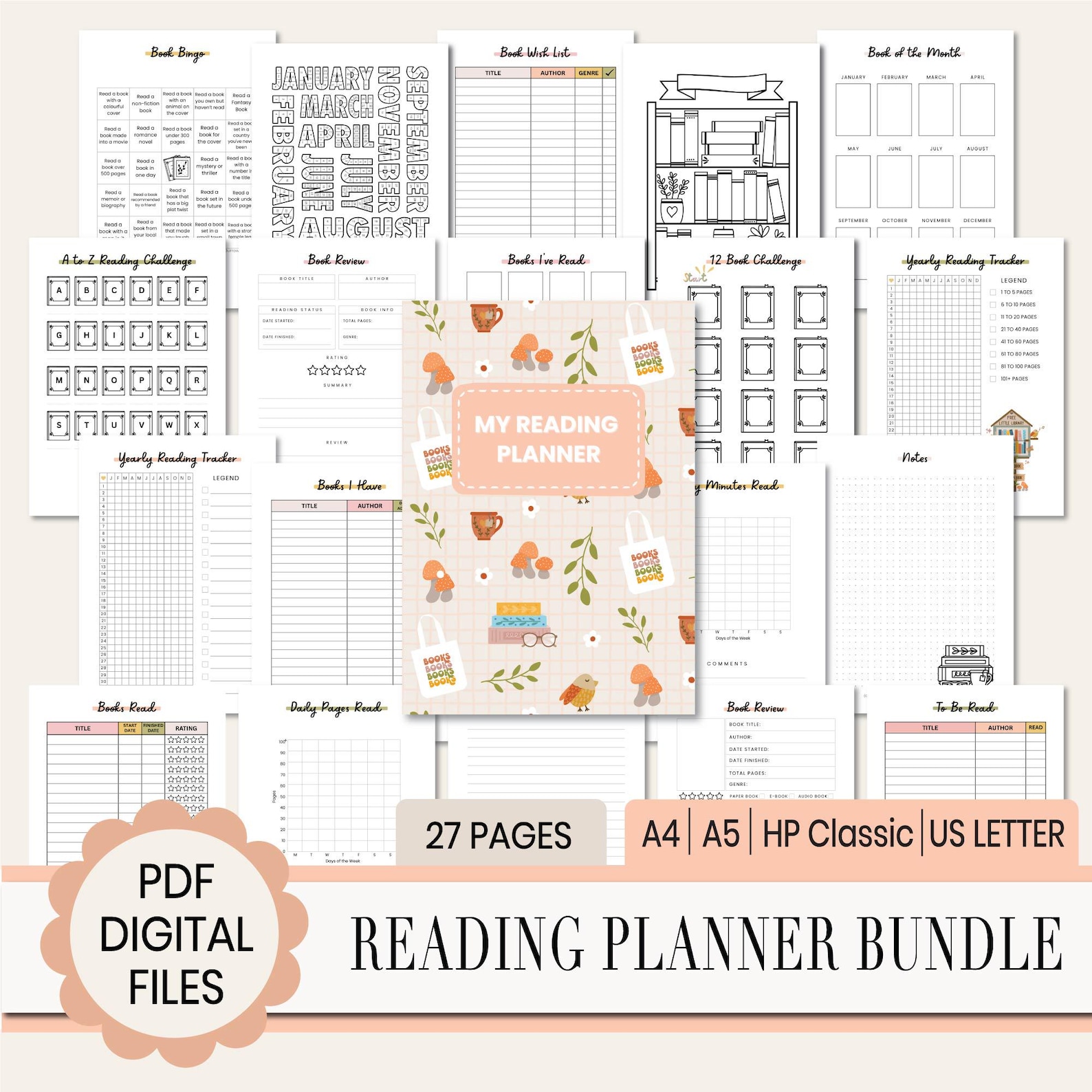 Book Tracker Printable Bundle, Reading Planner PDF, Book Journal 27 ...