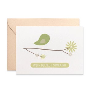 Thinking of You Card, Sympathy Card, Condolence Card, Green Bird on a Branch, Sympathy Card, Sorry Card, Bereavement Card, WDS016