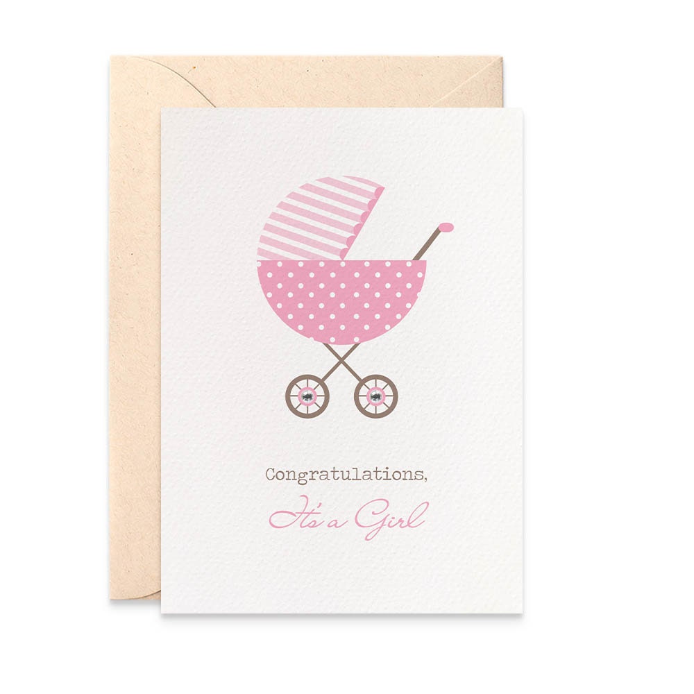 Handmade personnalisé nouveau bébé fille naissance Félicitations Carte Pink Pram Handmade personnalisé nouveau bébé fille naissance Félicitations Carte Pink Pram