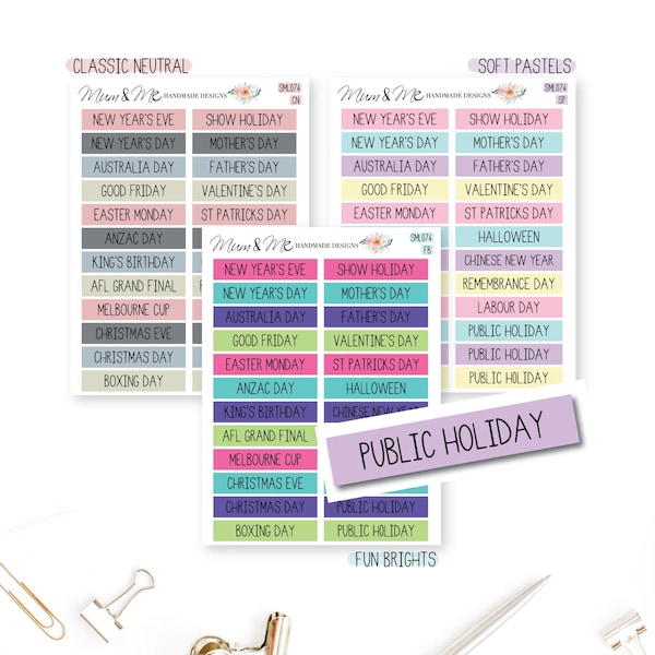 Australian Public Holidays Planner Stickers, Public Holiday Stickers, Erin Condren Planner Stickers, Happy Planner Stickers, SML074