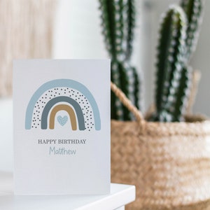 Personalised Birthday Card, Custom Blue Rainbow Birthday Card, Boys ...