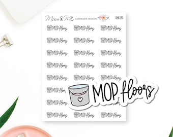 Mop Floors Planner Stickers, Mop Floors Script Icon Stickers, Erin Condren Planner Stickers, Happy Planner, SML190