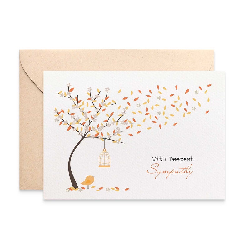 Sympathy Card, Thinking of You Card, Bereavement Card, Orange Fall Autumn Tree, Condolence Card, Sorry Card, Card Sympathy, WDS017 image 1