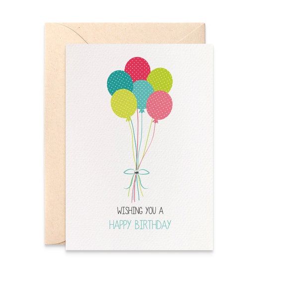 Birthday Card Girl Bright Birthday Balloons Wishing You a | Etsy