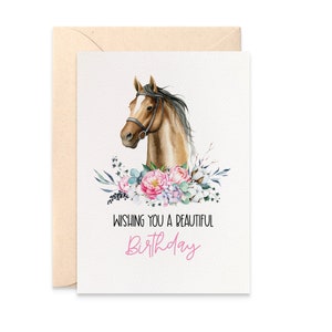 Horse Birthday Card, Card for Girls, Floral Horse Card, Girls Birthday Card, HBC273
