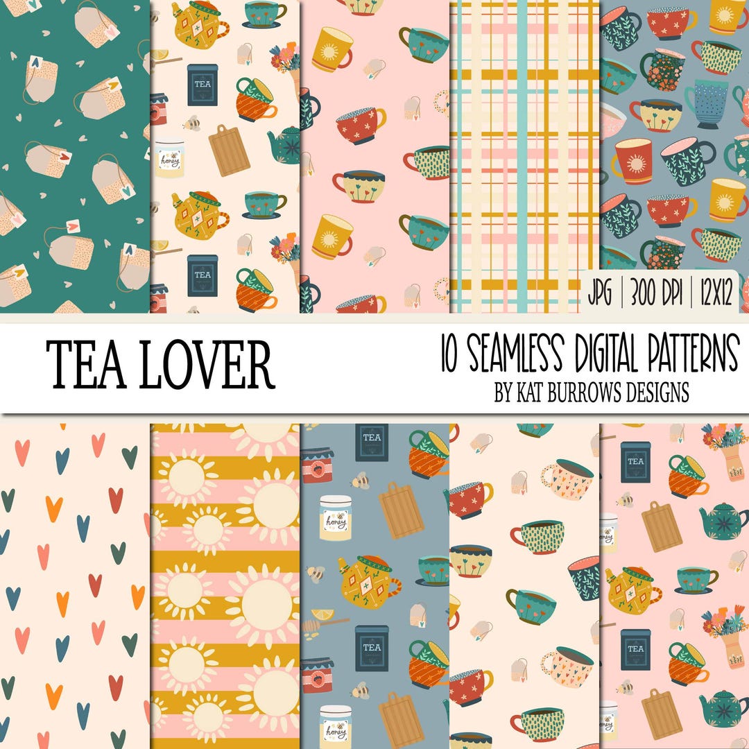 Tea Lover Seamless Digital Patterns, Cups of Tea Seamless Digital ...