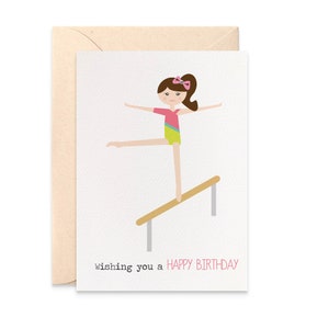 Gymnastic Card for the Birthday Girl, Gymnastics Girl on Beam, Birthday Card Girl, Cards for Girls, HBC210