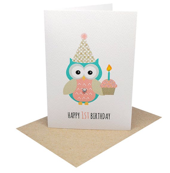 1st Birthday Card Girl 1st Birthday Girl Party Owl With Etsy