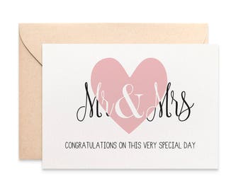 Mr and Mrs Wedding Card, Blush Wedding Day Card, Congratulations on Your Wedding Day, Mr and Mrs Card, Congratulations Card, Handmade WED076