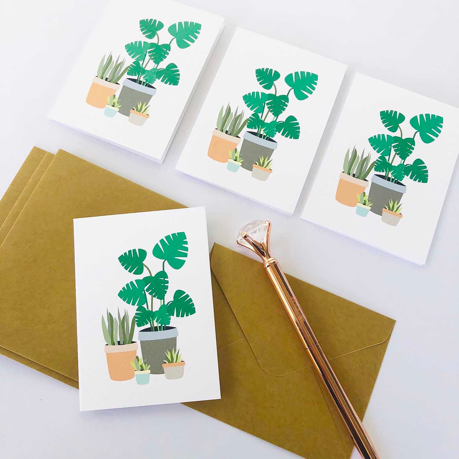 Plants Mini Gift Card Pack + Mini Envelopes, Indoor Plants Tags, Set of ...