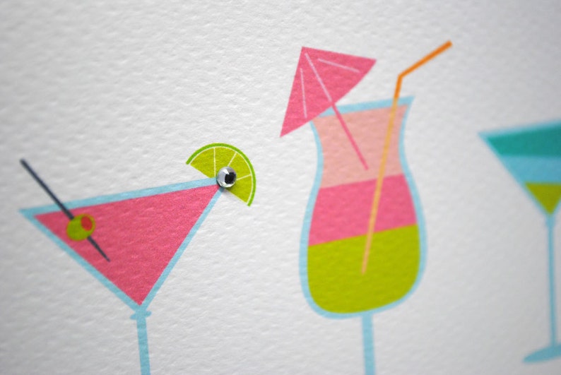 Joyeux Anniversaire Carte De Vœux Cocktails Boissons Femelle Ami De La Famille Party Wishes