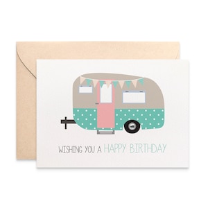 Birthday Card for Her, Caravan Vintage Caravan with Bunting Card, Happy Birthday Card for the Birthday Girl, HBF153