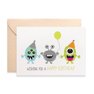 Birthday Card for Boy, Party Monsters Card, Card for the Birthday Boy, Birthday Boy Card with Monsters, HBC193