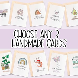 Choose any 3 Handmade Cards, Bulk Card Sets, Birthday Cards, Wedding Cards, Baby Cards, Graduation Cards, Sympathy Cards
