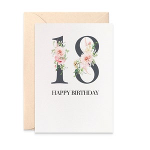 Pink Floral Birthday Card, Any Age Women's Birthday Card, Any Age 18, 21, 30, 40 etc, Birthday Floral Numbers, Card for Her, HBF185