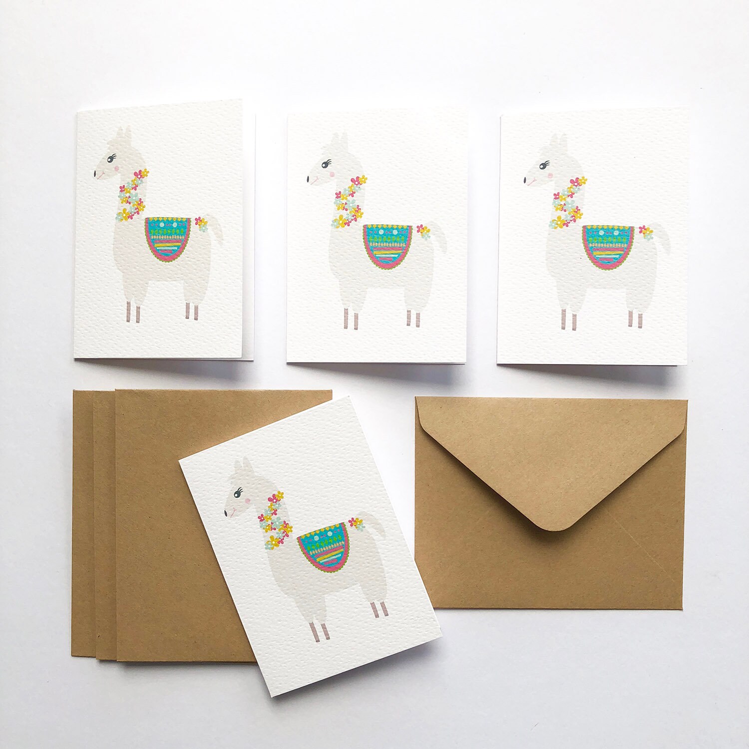 5 cartes d'invitation Lama + 5 enveloppes