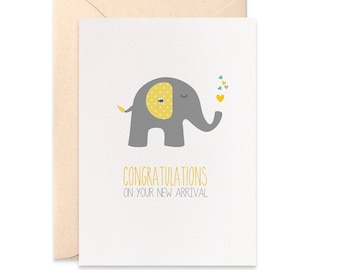 Neutral New Baby Card, Congratulations on Your New Arrival Card, Grey and Yellow Elephant Card, Neutral Baby Card, Card for New Baby, BBY005