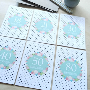 Birthday Card for Women - Any Age 18, 21, 30, 40 etc - Birthday Floral Wreath - HBF170 - Happy Birthday for Any Age, Card for Her