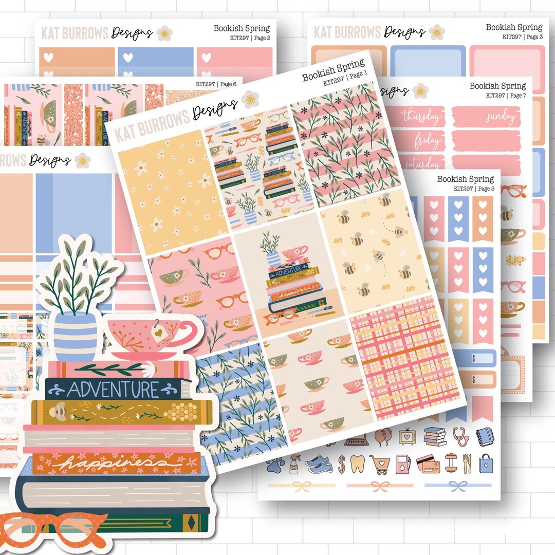 Planner Sticker Kit Bookish Spring, Bookish Stickers, Erin Condren ...